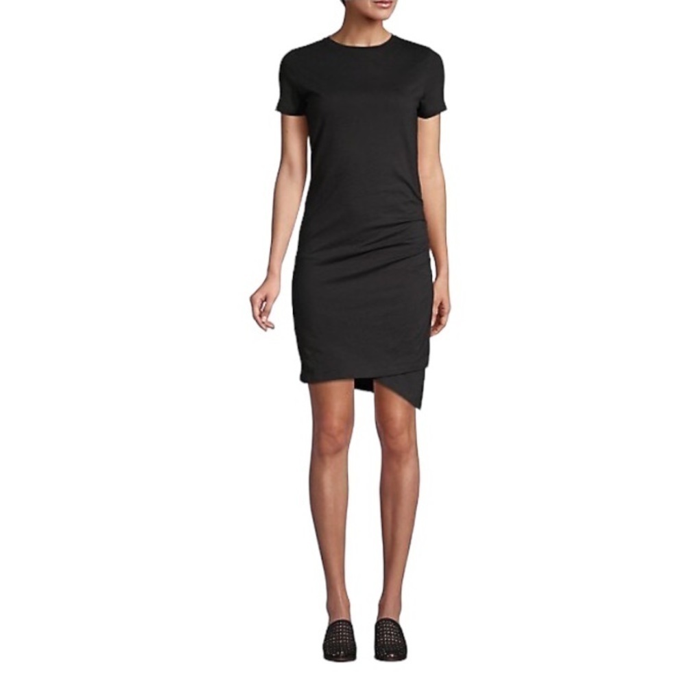Asymmetrical Hem T-Shirt Dress | Body Con Side Ruching | Design Lab - Size Large